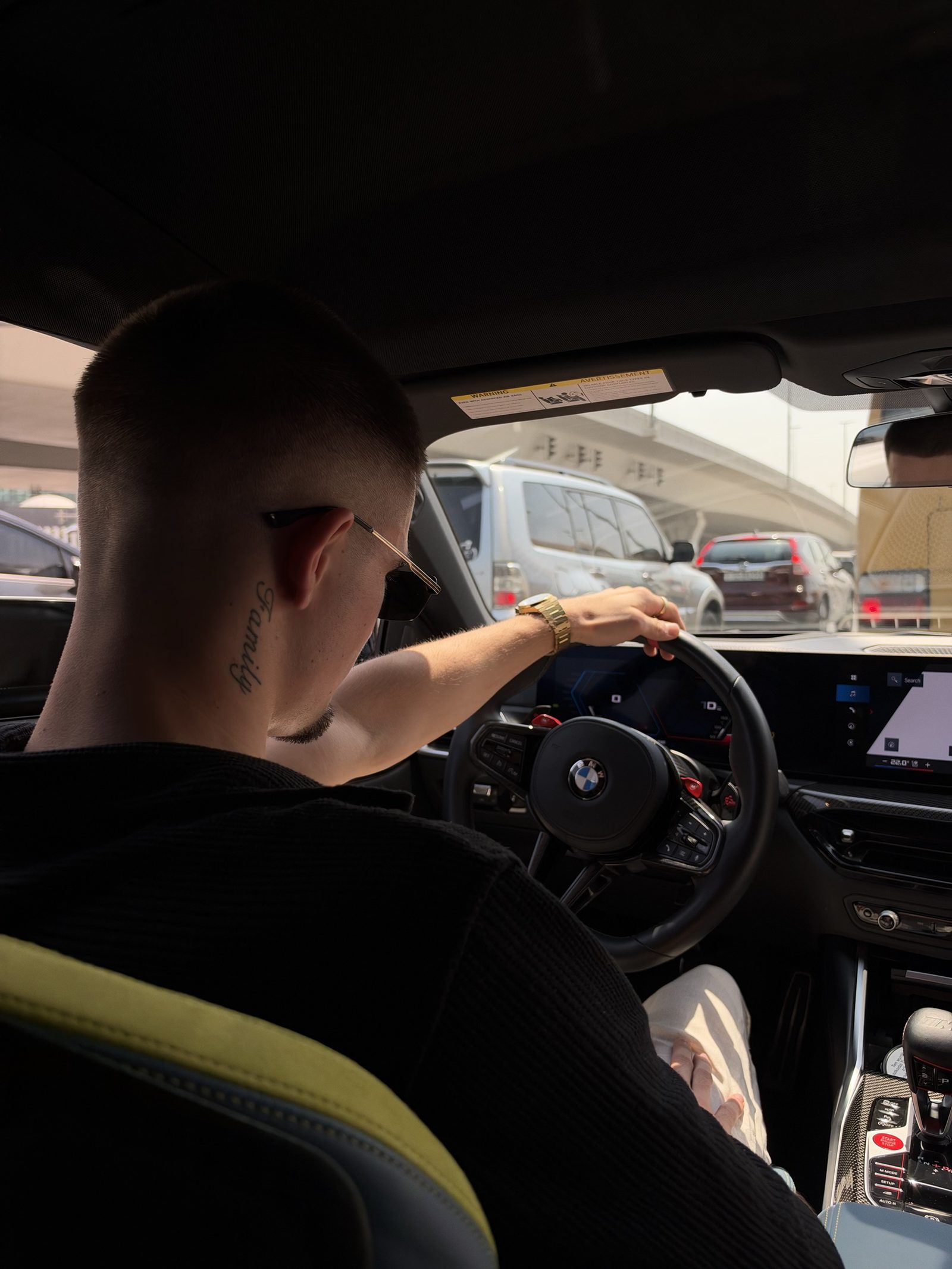 Aron behind the wheel